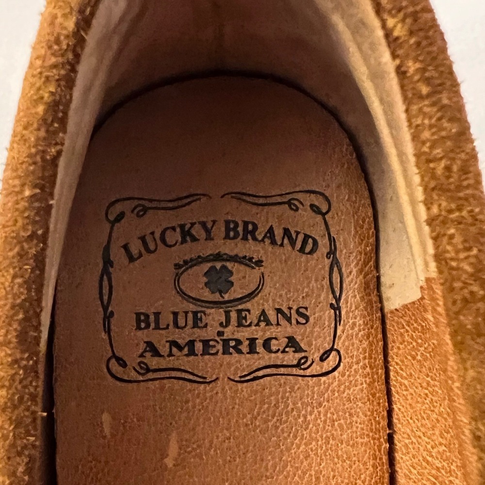 Lucky Brand Brown Suede Fringe Moccasin Loafers Womens Size 7.5 Bow SlipOn Shoes - Picture 2 of 3